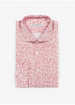 John Barritt man shirt, slim fit, printed stretch cotton fabric with floral print, half french collar, color orange. Composition 97% cotton 3% elastane. Rose