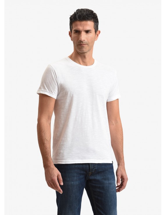 T Shirt Uomo John Barritt Vestibilita Slim Modello Girocollo Tessuto In Cotone Fiammato Colore Bianco Composizione