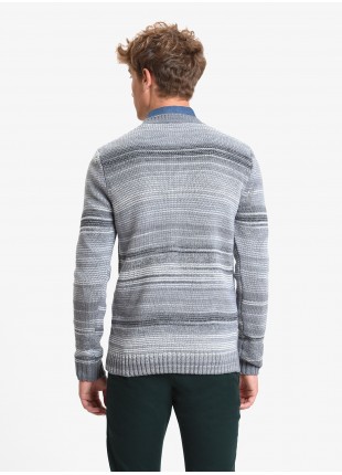 John Barritt man crew neck sweater, slim fit, multicolor fancy yarn. Color grey/white. Composition 50% wool 50% acrylic. Medium Grey Melange