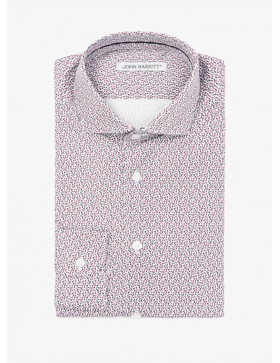 John Barritt man shirt, slim fit, stretch cotton fabric with floral print, half french collar, color red/blue. Composition 97% cotton 3% elastane. White