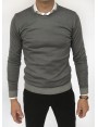 Man sweater, crew neck, slim fit, pure wool blend (14gg), garment dyed, navy colour. Composition 100% wool. Gray Middle Kingdom