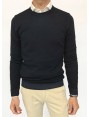 Man sweater, crew neck, slim fit, pure wool blend (14gg), garment dyed, navy colour. Composition 100% wool. Blue